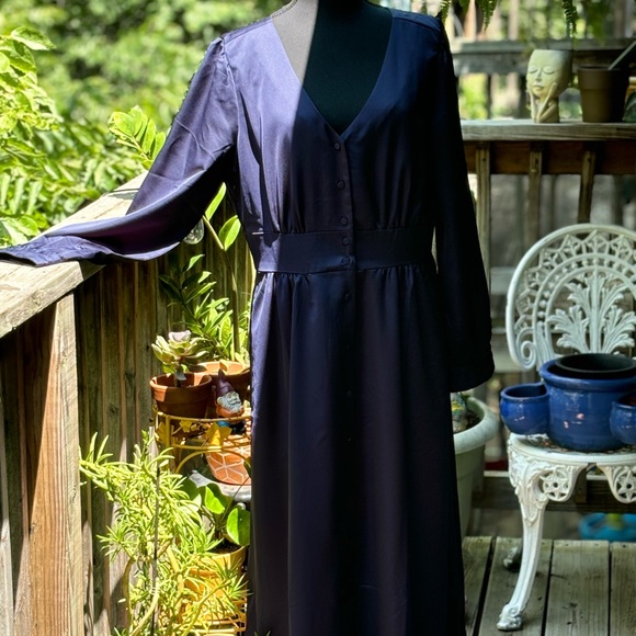 J Crew Navy Satin Button Prairie Dress - Picture 3 of 8